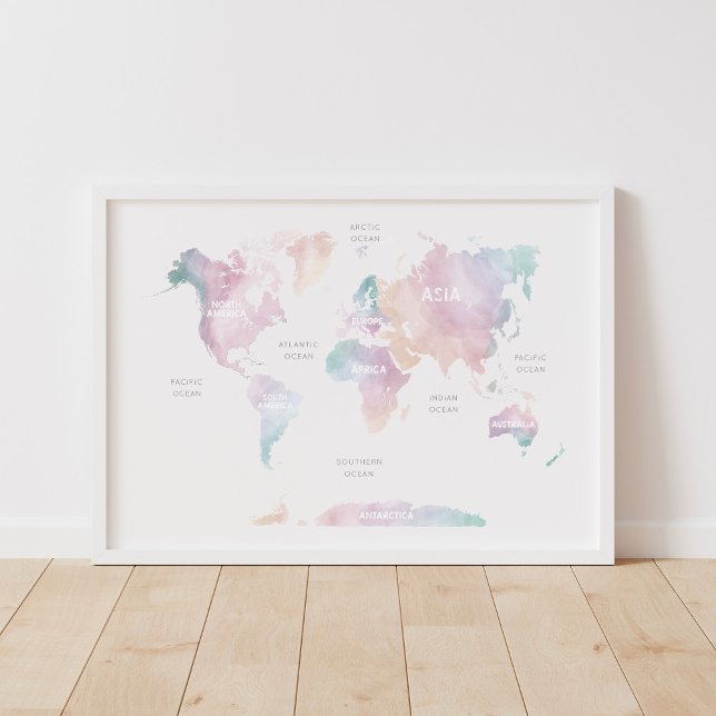 Rosa Rainbow World Map Travel Nursery Decor Poster (Skapare uppladdad)