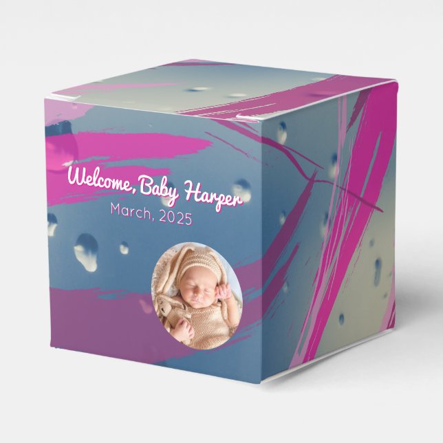 Rosa Raindrop Penseldrag Godis Favor Box Presentaskar (Framsidan Sidan)