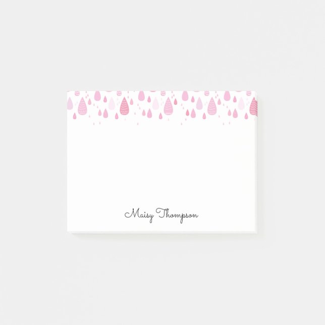 Rosa Raindrops Monogram Namn Post-it Block (Framsida)