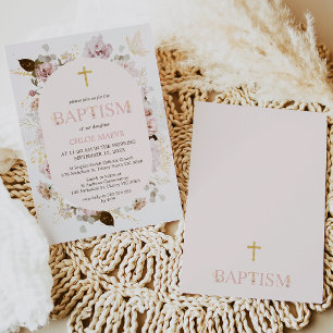 Rosa Ram Girls Boho Blommigt Baptism Christening Inbjudningar