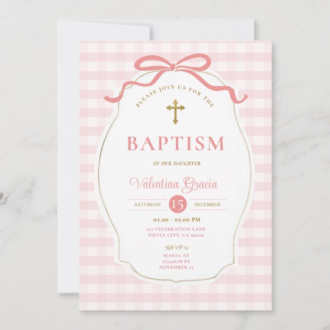 Rosa Ram Gräns Girl Baptism Kor Inbjudningar (Framsida)