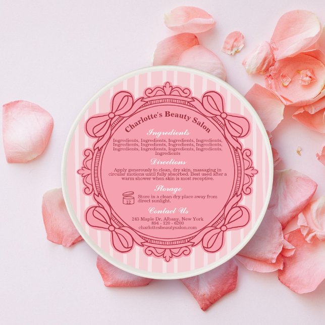 Rosa ram ingredienser och anvisningar etikett (Pink Bow Frame Ingredients & Directions Label)