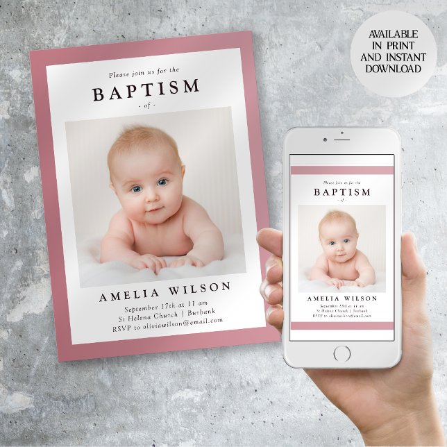 Rosa Ram Simple Baptism Inbjudningar (Skapare uppladdad)