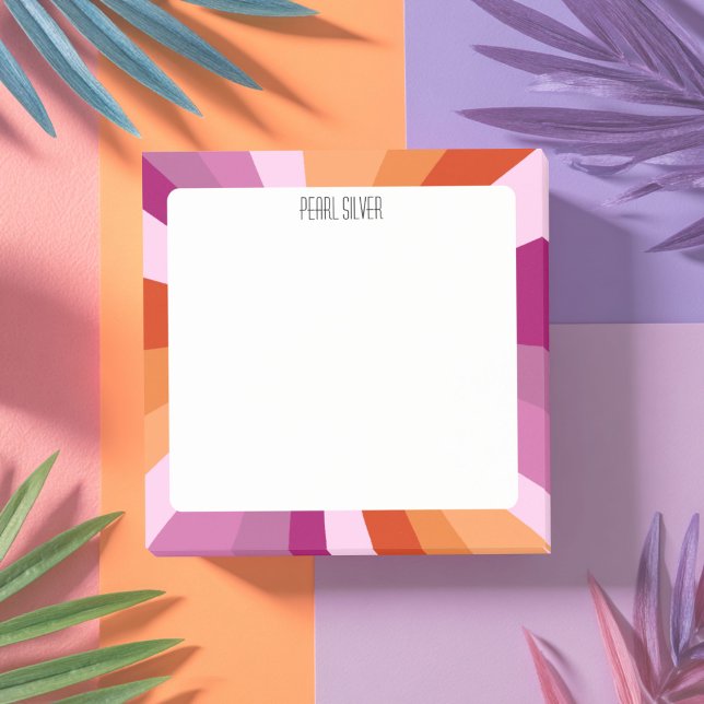 Rosa Rand ANPASSNINGSBAR Chic  Monogram Personlig Post-it Block (Pink Purple Orange Bold Stripes CUSTOM Chic Monogram Personalized Post-it Notes
)