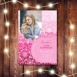 Rosa Rand Arch Photo Blommigt Birthday Inbjudningar