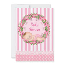 Rosa Rand Baby Shower-inbjudan med sovande