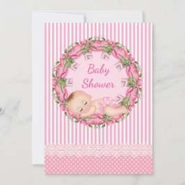 Rosa Rand Baby Shower-inbjudan med sovande Inbjudningar