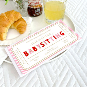 Rosa Rand Babysit Gift Voucher Card Inbjudningar