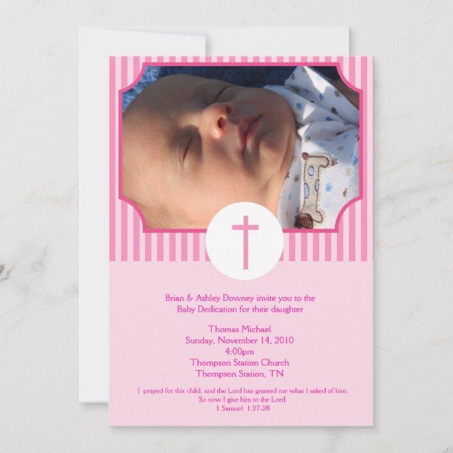 Rosa Rand Baptism Baby Dedication 5x7 foto Inbjudningar (Framsida)