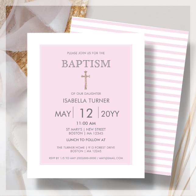 Rosa Rand | Baptism budgetinbjudan (Skapare uppladdad)