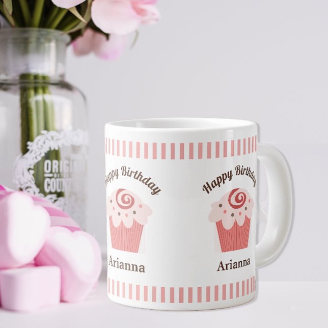 Rosa Rand Birthday Cupcoa Jumbo Mugg (Skapare uppladdad)