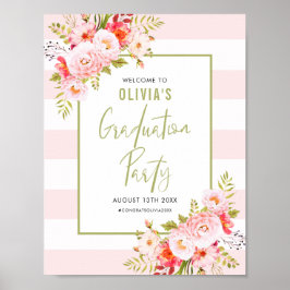 Rosa Rand Blommigt Studenten välkomstsignatur Poster