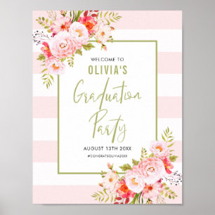 Rosa Rand Blommigt Studenten välkomstsignatur Poster