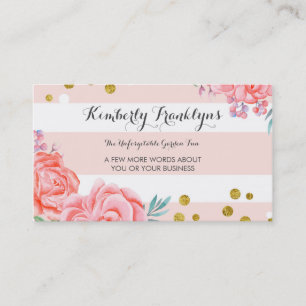 Rosa rand blommor guld konetti vattenfärg visitkort