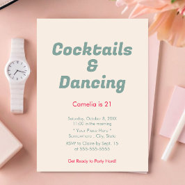 Rosa Rand Cocktails & Dancing 21:a födelsedagen Inbjudningar