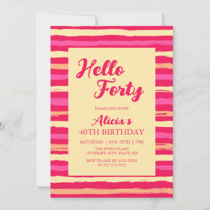 Rosa Rand Colorful Hej 40 Girly Birthday Inbjudningar