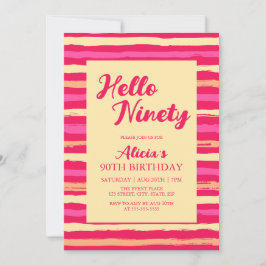 Rosa Rand Colorful Hej nittio Girly Birthday Inbjudningar