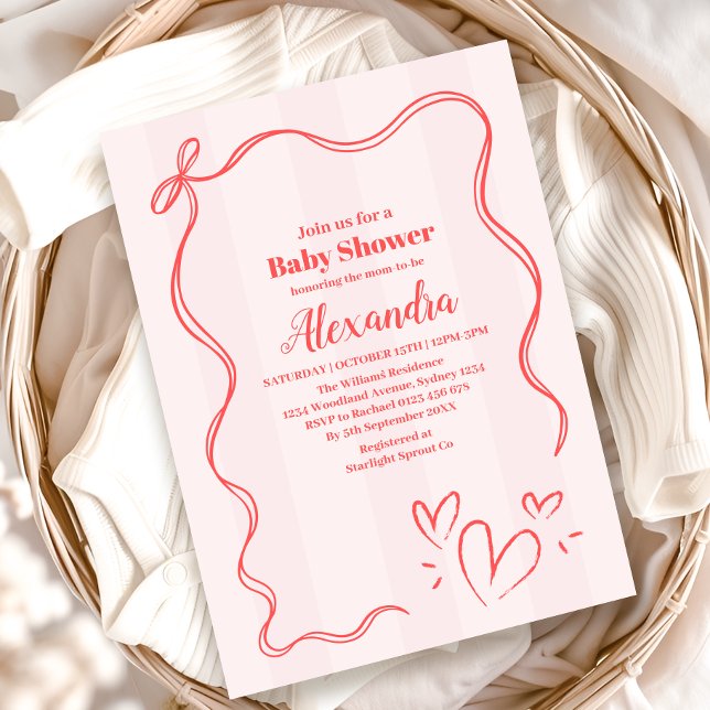 Rosa Rand Coquette Bow Baby Shower Inbjudningar (Skapare uppladdad)