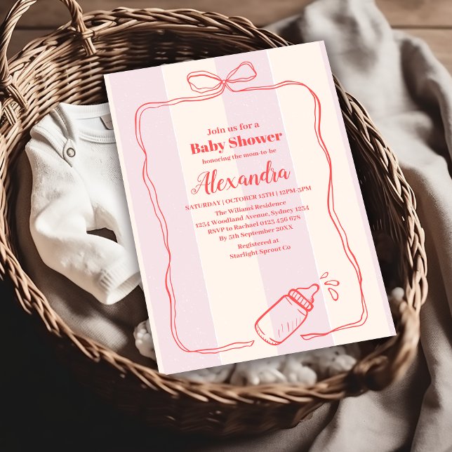Rosa Rand Coquette Bow Baby Shower Inbjudningar (Skapare uppladdad)
