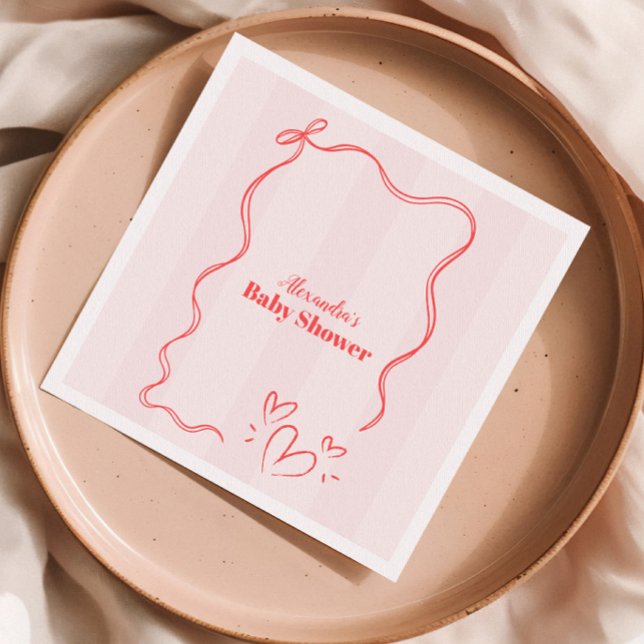 Rosa Rand Coquette Bow Baby Shower Pappersservett (Skapare uppladdad)