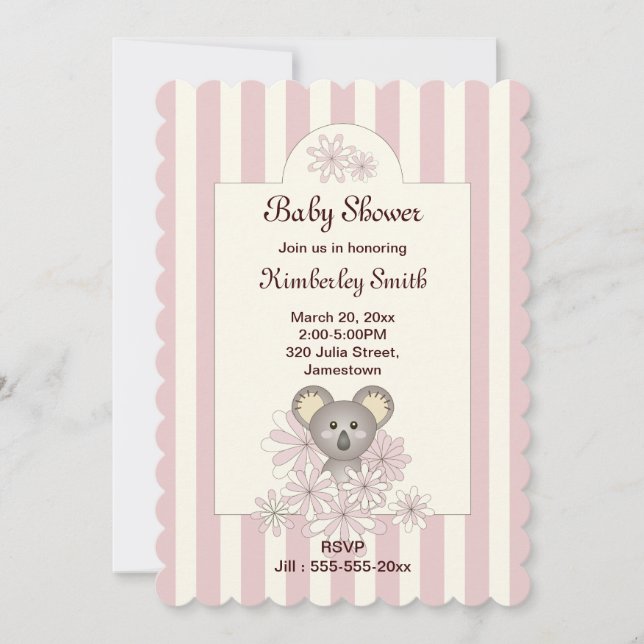 Rosa Rand Cute Koala Flicka Shower-inbjudan Inbjudningar (Framsida)