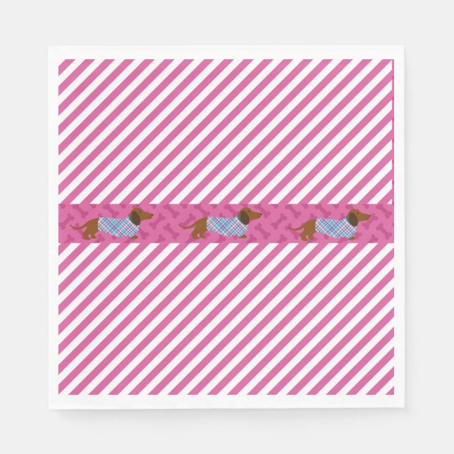 Rosa Rand Dachshund Papper Napkins Pappersservett (Framsidan)