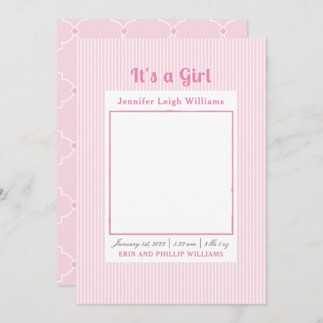 Rosa Rand Det är ett meddelande om att hon föder b Inbjudningar (Fram/baksida)