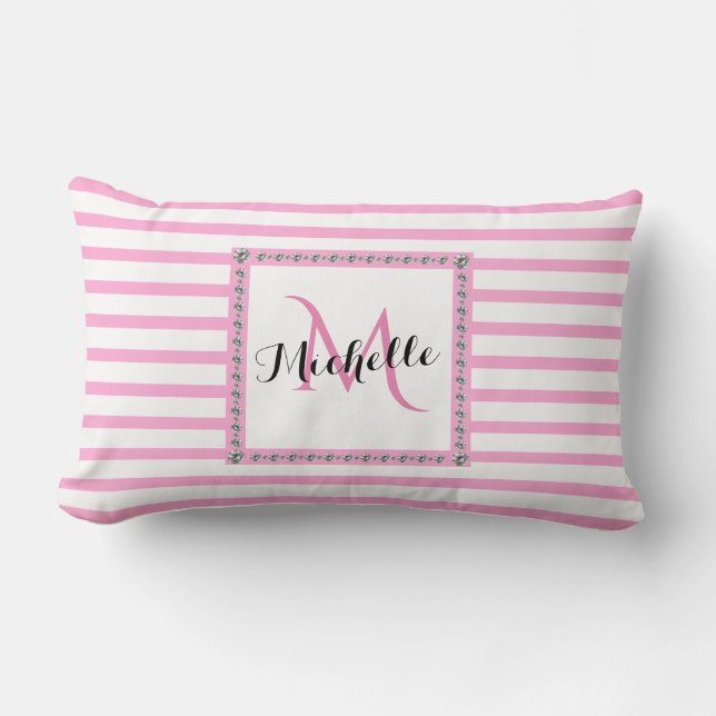 Rosa Rand Diamond Monogram | Baby Lumbar Pillow Lumbarkudde (Framsida)