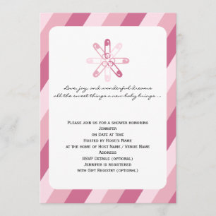 Rosa Rand Diaper Pin Flicka Shower Inbjudningar