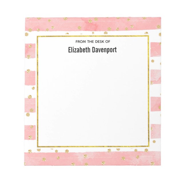 Rosa  Rand | Faux Guld Confetti Anteckningsblock (Framsida)