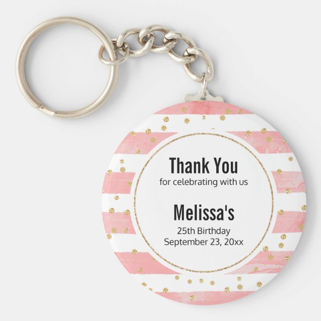 Rosa  Rand | Faux Guld Confetti Favor Nyckelring (Framsidan)