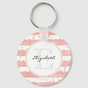 Rosa Rand Faux Guld Confetti Monogram Nyckelring