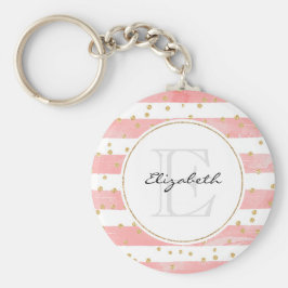 Rosa Rand | Faux Guld Confetti Monogram Nyckelring