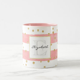 Rosa Rand | Faux Guld Confetti Monogram Två-Tonad Mugg