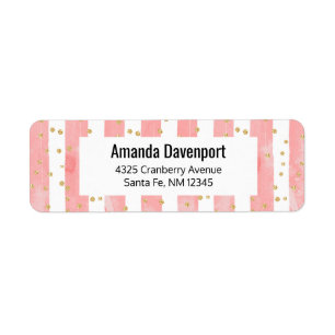 Rosa  Rand   Faux Guld Confetti Returadress Etikett