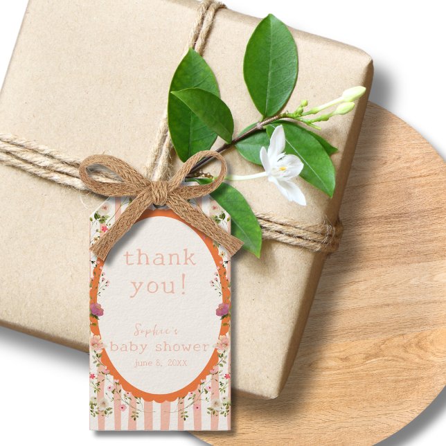 Rosa Rand Garden Blommigt Baby Shower Presentetikett (Skapare uppladdad)