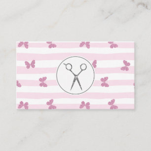 Rosa Rand Glitter Butterflies Salon Scissor Visitkort