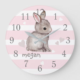 Rosa Rand Grått Bunny Nursery Wall Clock Stor Klocka