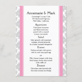 Rosa Rand Grått Damask Wedding Menu Meny