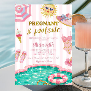 Rosa rand gravid och poolbaby shower inbjudningar