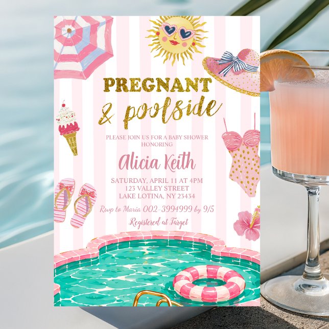 Rosa rand gravid och poolbaby shower inbjudningar (Skapare uppladdad)