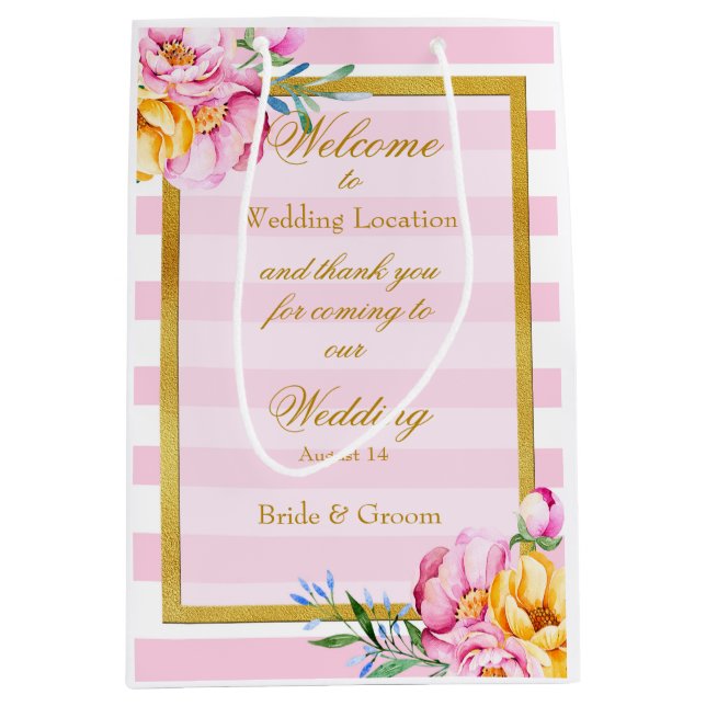 Rosa Rand Guld Ram Flower Bröllop (Framsidan)