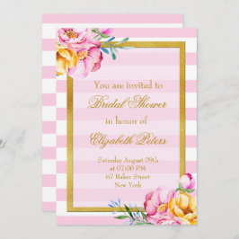 Rosa Rand Guld Ram Flower Möhippa Inbjudningar