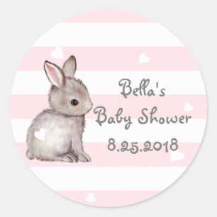 Rosa Rand Heart Bunny Baby Shower Stickers Runt Klistermärke