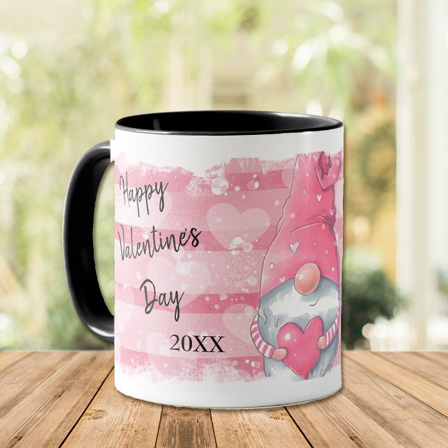Rosa Rand Heart Gnome Valentine Mugg (Skapare uppladdad)