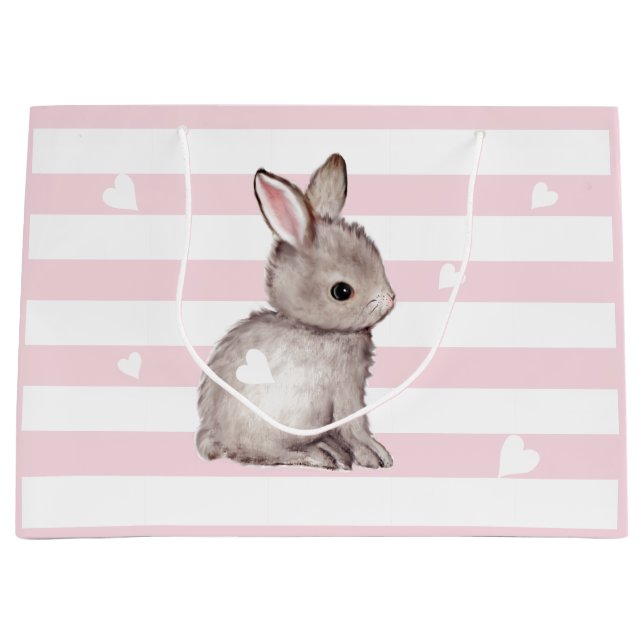 Rosa Rand Heart Grått Bunny Gift Bag (Framsidan)