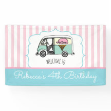 Rosa Rand Ice Cream Lastbil Birthday Banner