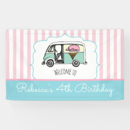 Rosa Rand Ice Cream Lastbil Birthday Banner