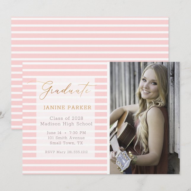 Rosa Rand lägg till ditt eget foto Studenten Meddelande (Fram/baksida)