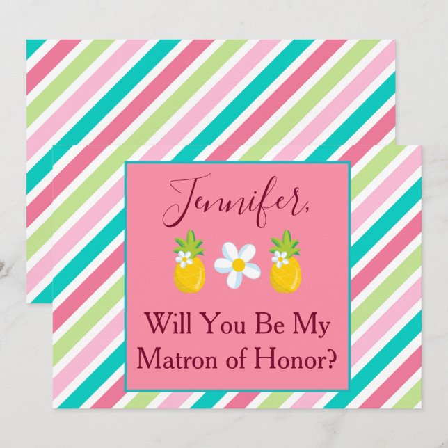 Rosa rand Matron of Honor Frieri Inbjudningar (Fram/baksida)